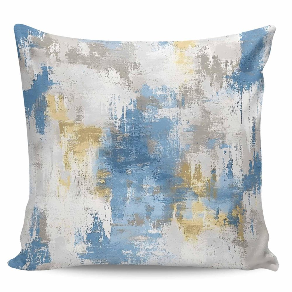 YOKOU Throw Pillow Case Square Satin Cushion Cover, Abstract Blue Brown Pillowcase for Sofa Couch Living Room Bedroom, 1 Pack 18" x 18"