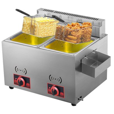 LPLYAA Dual Tanks 12L Commercial Deep Fryer Stainless Steel Countertop Oil Fryer With Baskets And Lids, Kitchen Frying Machine For French Fry Restaurants Supermarkets Fast Food Stands, 20240301