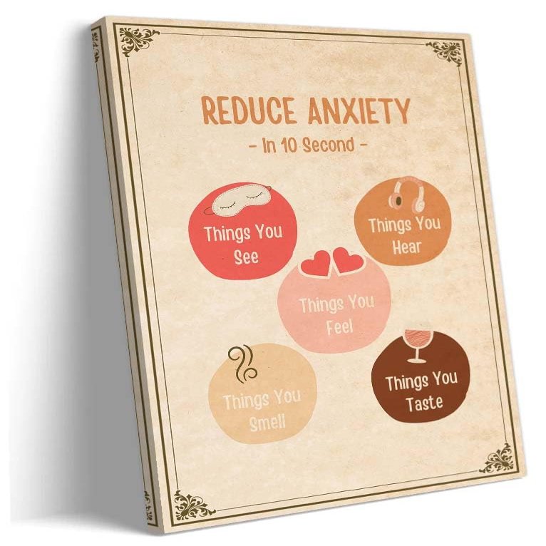 Yelowcaq Reduce Anxiety Mental Health Posters Therapy Wall Art Prints Posters Art Deco Canvas Oil Painting for Living Room Vertical Artwork Home Decor Gifts (20.00''x30.00'',Framed)