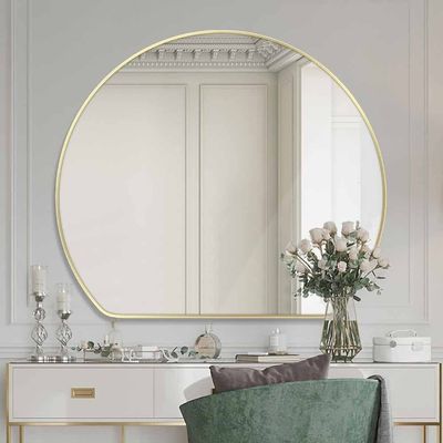 Wall Mirror for Bathroom, 3 Color Dimmable Bathroom Mirror, Smart Vanity Mirror with Touch Button, Gold Wall Mirror, Half Moon Led Mirror, Entryway Decorative Mirror 50~100cm (Color : No Light,