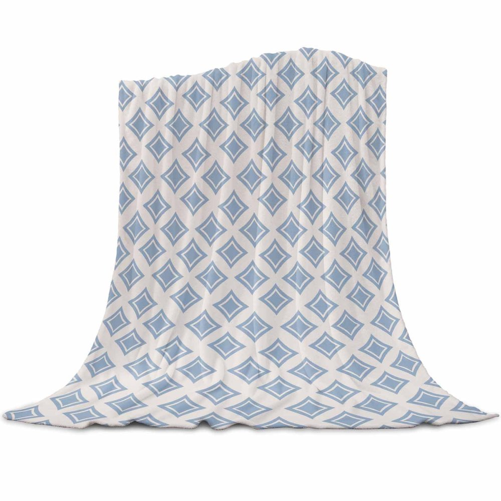 Abstract Art Super Soft Cozy Flannel Fleece Blanket- Blue Abstract Geometric Vintage Pattern Lightweight Comfy Throw Blanket for Bed/Couch/Sofa/Camping 30 x 40 Inche