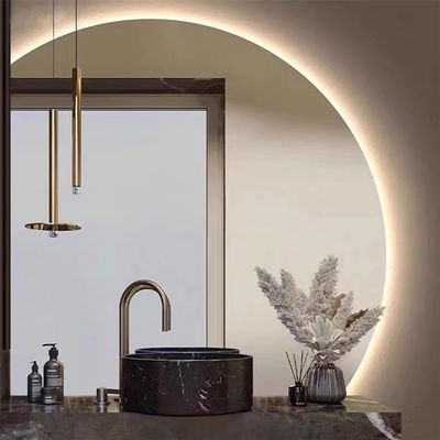 3-Color Half Moon Bathroom Mirror 100cm, Modern Wall Mounted Vanity Mirror with Touch Switch 90cm, Smart Backlit Decorative Mirror, Explosion Proof, Anti-Fog (Color : Left Under Cut, Size : 3