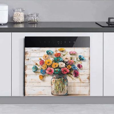 Colorful Flowers Magnetic Dishwasher Cover,Spring Summer Dishwasher Magnet Door Cover,Home Kitchen Decor Panel Decal Appliance Sticker 23x17inch