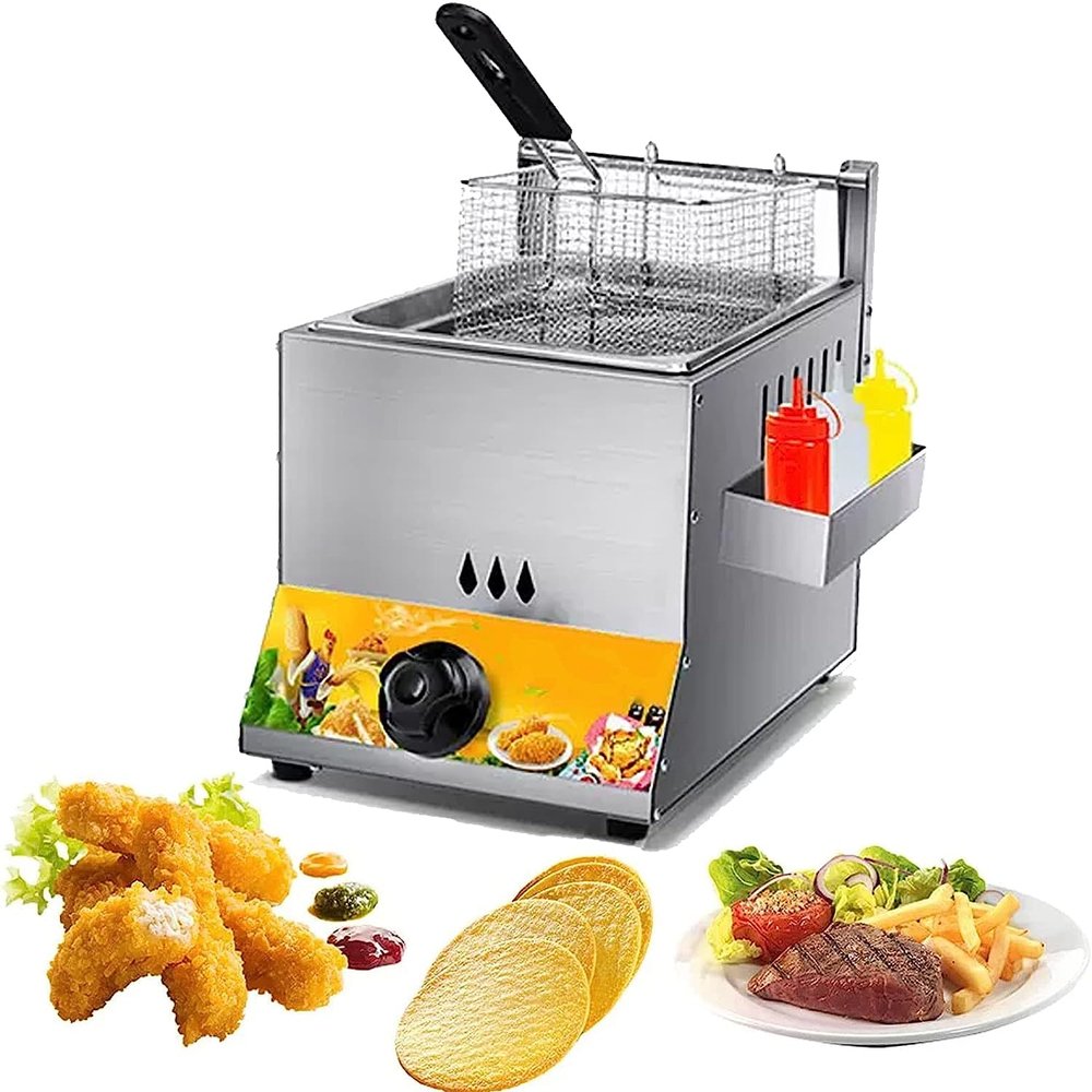 Countertop Propane Gas Fryer, Commercial Deep Fryer Gas Fryer Basket Tank Countertop Buffet Food Heater Heavy Duty Stainless Steel French Fry With Tank For Home Restaurants Chicken (Color : Style1)