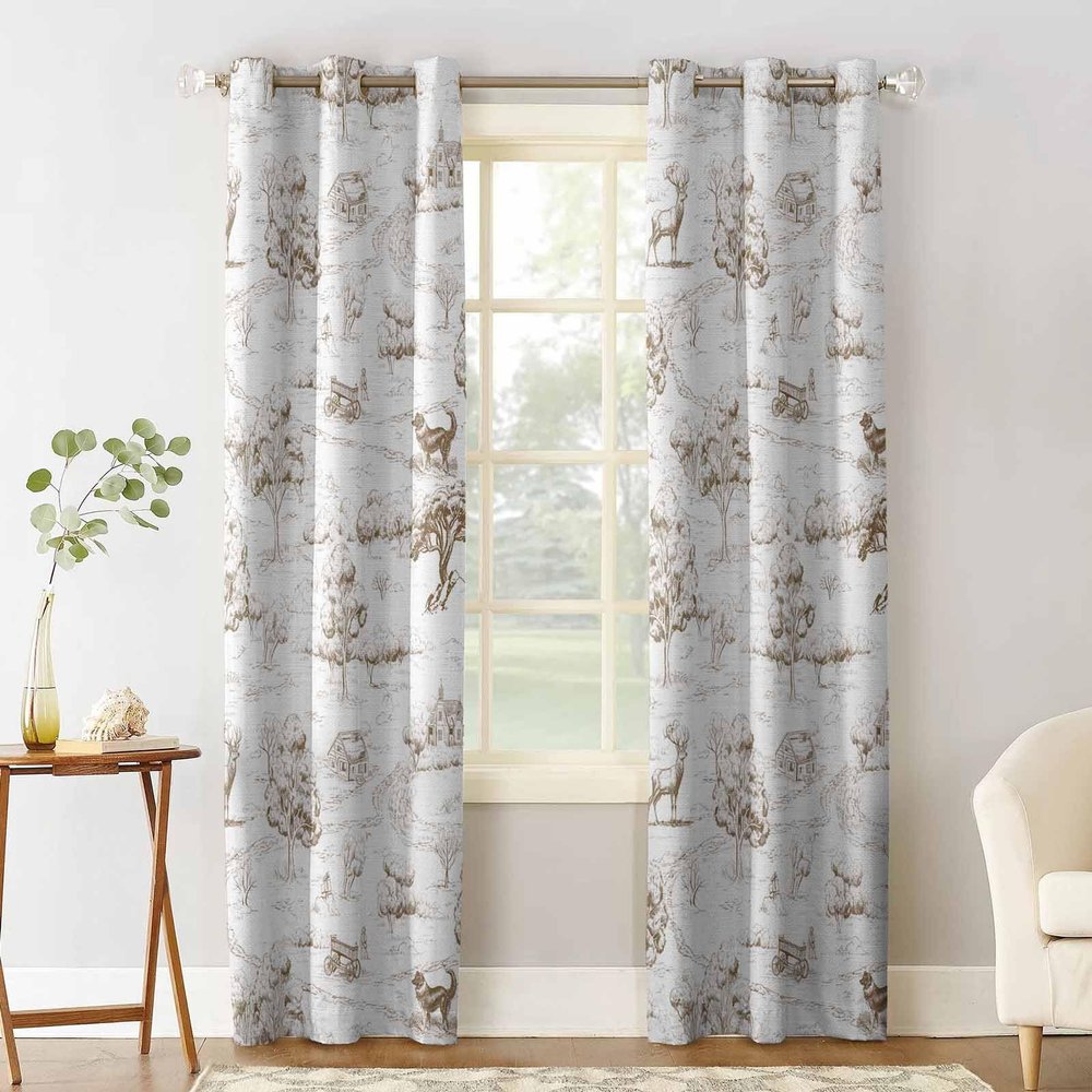 Aiesther Country Style Curtains for Living Room - Vintage Farmhouse Illustration Brown Room Darkening Thermal Insulated Blackout Curtains for Living Room Bedroom (2 Panels, 42" W by 63" L)