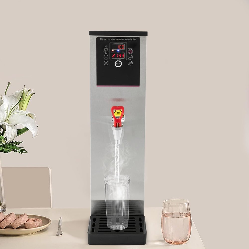 LOHISHILO Commercial Milk Frother 2500W 15L Electric Steam Milk Frothing Machine Steam Boiling Water Machine, Milk Foam Espresso Machine with LED Display for Coffee Milk Tea Dessert, Silver