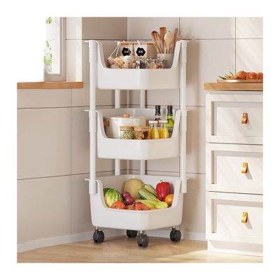 Kitchen Storage Rack Kitchen Corner Trolley Shelf Floor-to-Ceiling Multi-Layer Movable Household Trolley Multi-Functional Vegetable Basket Storage Shelf Rotating Storage Rack Kitchen, Large, Grey