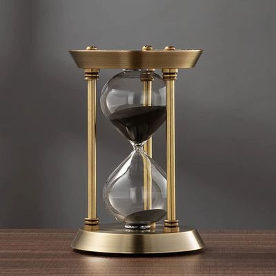 AZENHUA Three-Pillar Metal 15 Minutes Sand Timer Sand Watch for Home Office Desk Decorations (A 15min) (B 15min) (A 15min)
