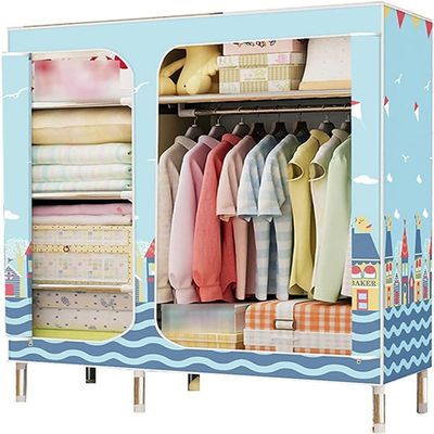 WUHUQN Portable Wardrobe Cloth Wardrobe Girl's Bedroom,Simple Portable Fabric Wardrobe Multifunction Metal Bracket Wardrobe Organiser E,168 * 130 * 45cm Portable Cloth Hanger