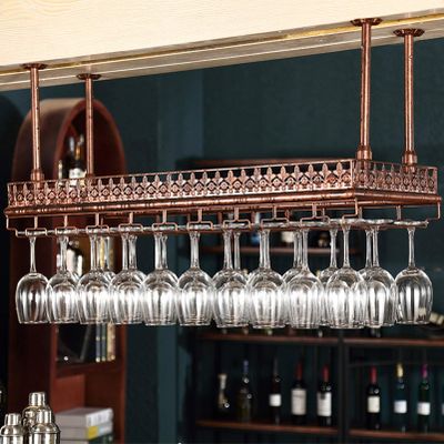 BTZHY Wine Rack,Wall Mounted - 120CM Wine Glass Holder Upside Down Ceiling Decoration Shelf Bar Metal Wine Cabinet Hanging Champagne Glass Goblets Stemware Rack