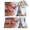 6 PCS Placemats Set Paris Eiffel Tower Flower Woven Place Mats for Dining Table Heat Resistant Table Mats Non-Slip Place Mats for Kitchen Washable PVC Vinyl Place Mats view 1