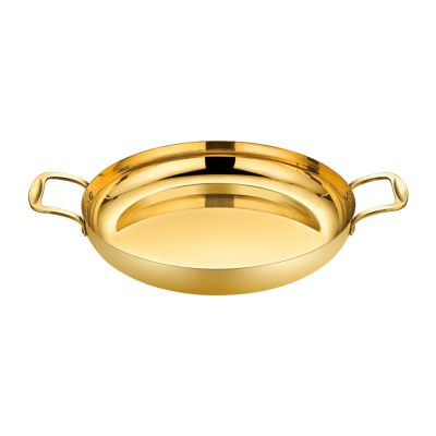 GFHVDC Paella Pan Gold Stainless Steel Skillet Pan Large Skillet,Griddle,Large Saute Pan with Lid,Jumbo Cooker,Induction Pan,Dishwasher and Oven Safe For Home Cooking,Gold,32CM