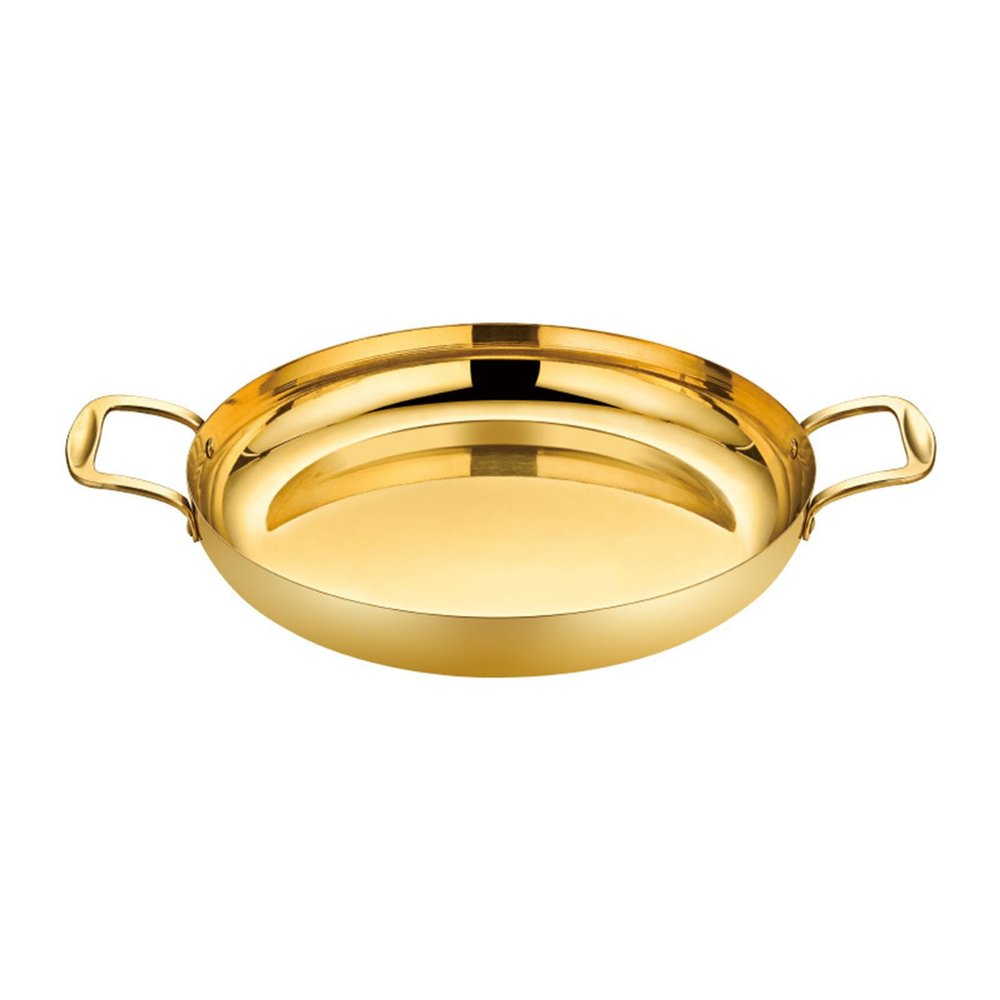 GFHVDC Paella Pan Gold Stainless Steel Skillet Pan Large Skillet,Griddle,Large Saute Pan with Lid,Jumbo Cooker,Induction Pan,Dishwasher and Oven Safe For Home Cooking,Gold,32CM