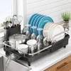 SNTD Dish Drying Rack, Expandable Dish Rack for Kitchen Counter, Stainless Steel Dish Drainer with Drainboard Set and Utensil Holder (Black) view 1