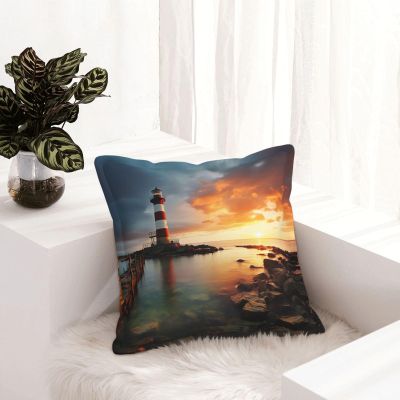 NONHAI 2PCS Faux Leather Throw Pillow Covers 20"x20" Square Pillowcases Covers Rainbows Lighthouse Seaside Leather Pillowcases Modern Cushions Covers for Couch Bed Living Room Farmhouse Decor