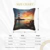 NONHAI 2PCS Faux Leather Throw Pillow Covers 20"x20" Square Pillowcases Covers Rainbows Lighthouse Seaside Leather Pillowcases Modern Cushions Covers for Couch Bed Living Room Farmhouse Decor view 2
