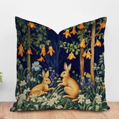ArogGeld Forest Rabbit Floral Art Cushion Cover Vintage Chinoiserie Flower Bunny Easter Sofa Pillowcase Chinoiserie Asian Accent Pillow for Sofa Couch Car Chair 28x28in White Linen