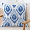 ArogGeld Peacock Feather Blue Ikat Cushion Cover Abstract Bukhara Ikat Ethnic Oriental Pillow Covers Chinoiserie Accent Pillow for Office Car Chair Sofa 28x28in White Linen view 3