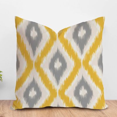 ArogGeld Ikat Textile Gray and Yellow Sofa Pillow Cover Aztec Geometry Boho Ikat Decorative Cushion Covers Asian Scenic Chinoiserie Farmhouse Toss Pillows for Bedroom 28x28in White Flax