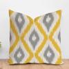 ArogGeld Ikat Textile Gray and Yellow Sofa Pillow Cover Aztec Geometry Boho Ikat Decorative Cushion Covers Asian Scenic Chinoiserie Farmhouse Toss Pillows for Bedroom 28x28in White Flax view 1