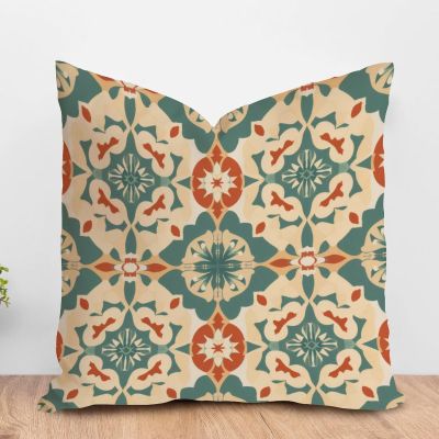 ArogGeld Aztec Geometry Boho Ethnic Sofa Pillow Cover Orange and Tan Geometric Ikat Farmhouse Cushion Covers White Linen Oriental Toile Chinoiserie Accent Pillow for Sofa Living Room 28x28in