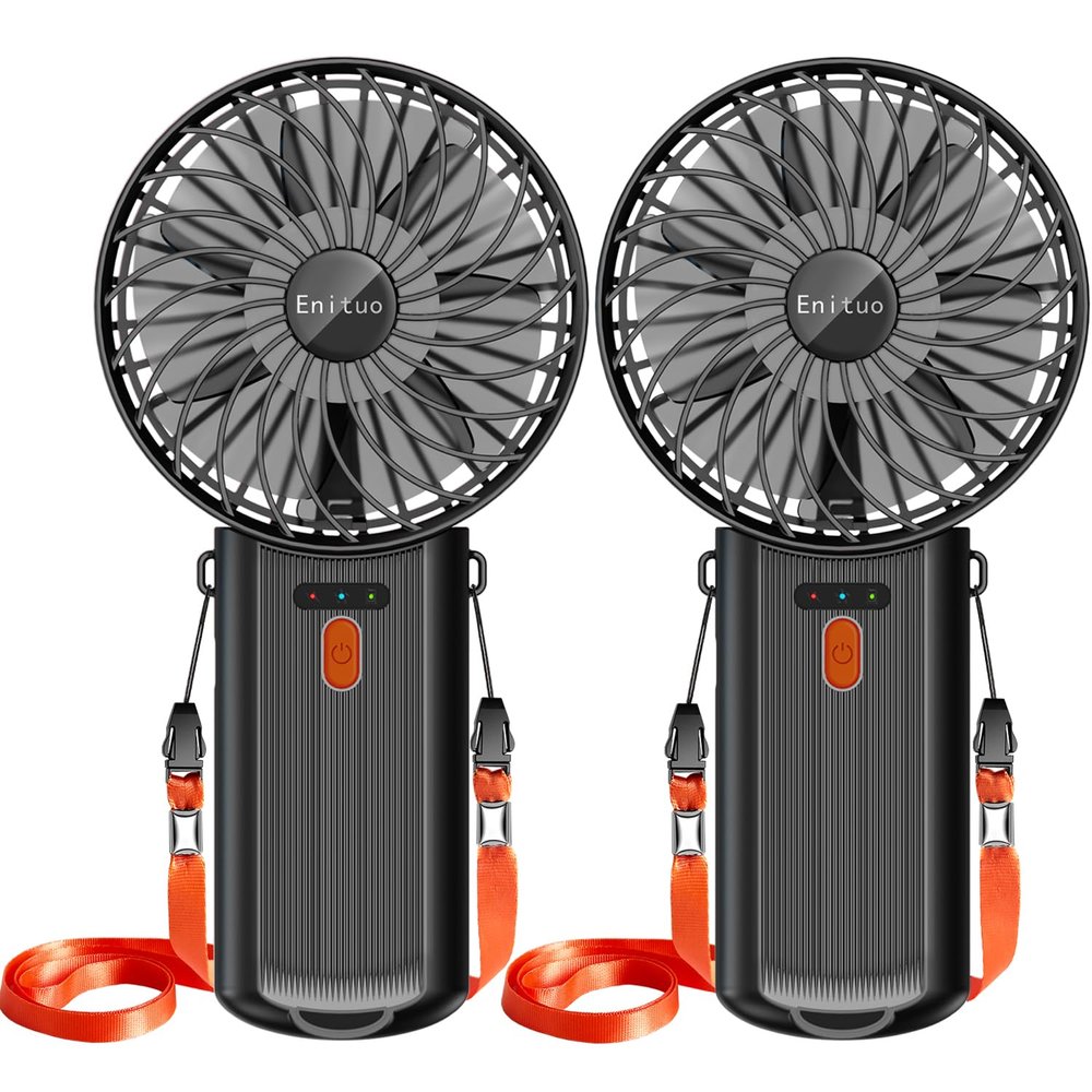 2 Pack Portable Handheld Fan, Mini Hand Held Fan, 6-15H Cooling Small Personal Fan, 180 Foldable Mini Desk Fan with 4 Quiet Speed, Neck Fan w/Lanyard for Kids Women Men Travel Outdoor Office, Black
