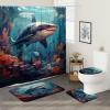 DESIHOM 4Pcs Sea Shark Shower Curtain Sets with Non-Slip Rug, U Shape and Toilet Lid Cover Mat, Ocean Home Bathroom Decor Set Accessories with 12 Hooks, 72 x 72 Inch view 2