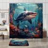 DESIHOM 4Pcs Sea Shark Shower Curtain Sets with Non-Slip Rug, U Shape and Toilet Lid Cover Mat, Ocean Home Bathroom Decor Set Accessories with 12 Hooks, 72 x 72 Inch view 3