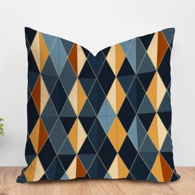ArogGeld Orange Blue Diamond Geometric Throw Pillow Cushion Aztec Geometry Boho Ikat Throw Pillow Asian Style Chinoiserie Throw Pillow Case for Sofa Living Room 28x28in White Linen