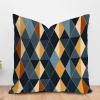 ArogGeld Orange Blue Diamond Geometric Throw Pillow Cushion Aztec Geometry Boho Ikat Throw Pillow Asian Style Chinoiserie Throw Pillow Case for Sofa Living Room 28x28in White Linen view 1