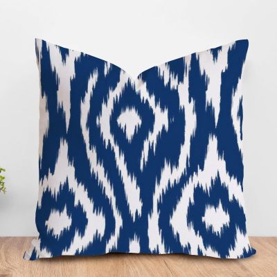ArogGeld Blue Bukhara Ikat Cushion Cover Boho Ethnic Ikat Textile Blue Throw Pillow Cushion Chinoiserie Asian Double Side Pillow Cases for Sofa Couch Car Chair 28x28in White Linen