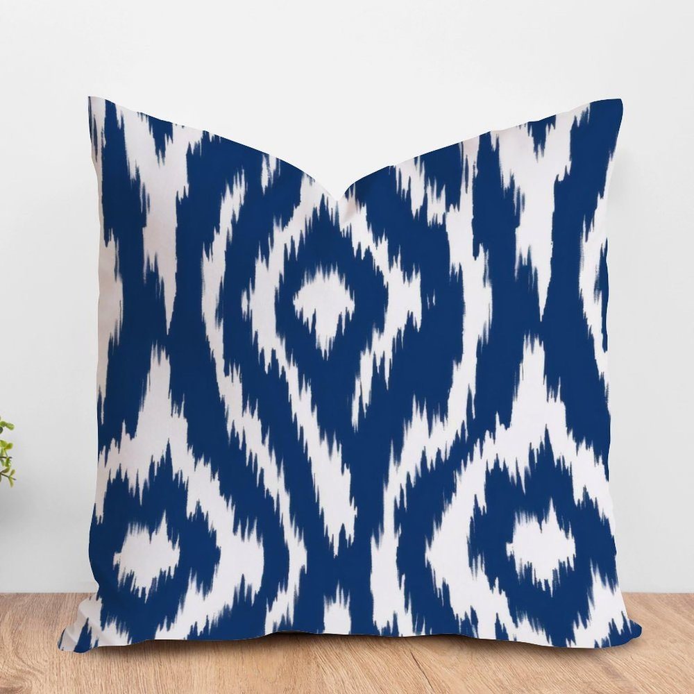 ArogGeld Blue Bukhara Ikat Cushion Cover Boho Ethnic Ikat Textile Blue Throw Pillow Cushion Chinoiserie Asian Double Side Pillow Cases for Sofa Couch Car Chair 28x28in White Linen