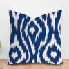ArogGeld Blue Bukhara Ikat Cushion Cover Boho Ethnic Ikat Textile Blue Throw Pillow Cushion Chinoiserie Asian Double Side Pillow Cases for Sofa Couch Car Chair 28x28in White Linen view 1