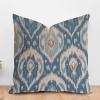 ArogGeld Chinoiserie Chic Asian Cushion Cover Indigo Blue Antique Bukhara Ikat Sofa Pillow Cover Tan Blue Ikat Ethnic Boho Throw Pillowcase for Office Car Chair Sofa 28x28in White Flax view 1