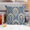 ArogGeld Chinoiserie Chic Asian Cushion Cover Indigo Blue Antique Bukhara Ikat Sofa Pillow Cover Tan Blue Ikat Ethnic Boho Throw Pillowcase for Office Car Chair Sofa 28x28in White Flax view 4