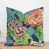 ArogGeld Pink and Blue Chinoiserie Peony Flower Cushion Cover Vintage Asian Style Peony Floral Throw Pillow Cushion Chinoiserie Double Side Accent Pillow for Bedroom 28x28in White Linen view 1