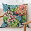ArogGeld Pink and Blue Chinoiserie Peony Flower Cushion Cover Vintage Asian Style Peony Floral Throw Pillow Cushion Chinoiserie Double Side Accent Pillow for Bedroom 28x28in White Linen view 3