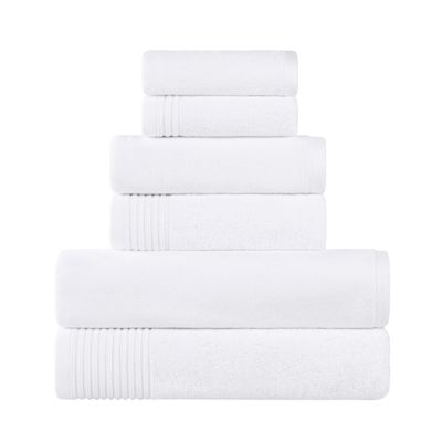 BNM Cotton 6 Piece Assorted Solid and Marble Towel Set, Includes 2 Bath, 2 Hand, 2 Washcloths/Face Towels, Daily Use, Soft, Absorbent, Decorative Bathroom Accessories, Home Essentials, White