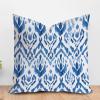 ArogGeld Chinoiserie Chic Cushion Cover Blue Bukhara Ikat Sofa Pillowcase Boho Ethnic Ikat Textile Blue Accent Pillow with Zipper for Living Room Bedroom 28x28in White Flax view 1