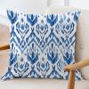 ArogGeld Chinoiserie Chic Cushion Cover Blue Bukhara Ikat Sofa Pillowcase Boho Ethnic Ikat Textile Blue Accent Pillow with Zipper for Living Room Bedroom 28x28in White Flax view 3