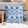 ArogGeld Chinoiserie Chic Cushion Cover Blue Bukhara Ikat Sofa Pillowcase Boho Ethnic Ikat Textile Blue Accent Pillow with Zipper for Living Room Bedroom 28x28in White Flax view 4