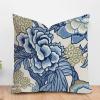 ArogGeld Asian Style Chinoiserie Cushion Covers Blue and Khaki Chinoiserie Floral Throw Pillow Vintage Peony Flower Throw Pillowcase with Zipper for Sofa Living Room 28x28in White Flax view 1