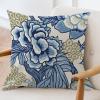 ArogGeld Asian Style Chinoiserie Cushion Covers Blue and Khaki Chinoiserie Floral Throw Pillow Vintage Peony Flower Throw Pillowcase with Zipper for Sofa Living Room 28x28in White Flax view 3