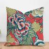 ArogGeld Red and Yellow Chinoiserie Floral Cushion Cover Vintage Peony Flower Cushion Cover Chinoiserie Chic Double Side Accent Pillow for Sofa Couch Car Chair 28x28in White Linen view 1