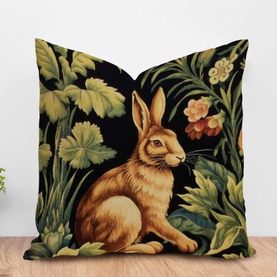 ArogGeld Chinoiserie Chic Throw Pillow Cushion Forest Rabbit Floral Art Throw Pillow Vintage Chinoiserie Flower Bunny Easter Accent Pillow for Office Car Chair Sofa 16x16in White Flax