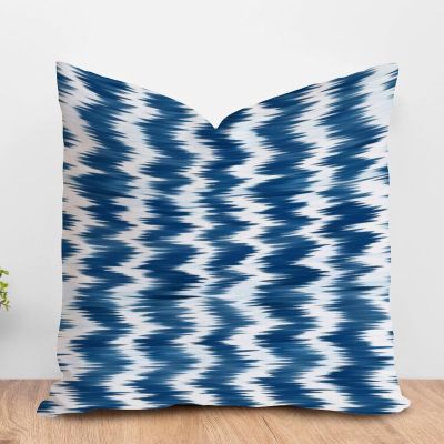 ArogGeld Japanese Asian Style Cushion Covers Ikat Style Zig Zag Pattern Blue Sofa Pillowcase Blue Antique Bukhara Ikat Throw Pillow Case with Zipper for Living Room Bedroom 28x28in White Flax