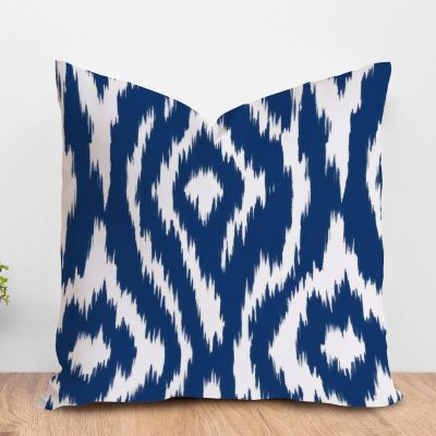ArogGeld Blue Bukhara Ikat Throw Pillow Boho Ethnic Ikat Textile Blue Decorative Throw Pillow Cushion Japanese Asian Style Farmhouse Pillow Case for Sofa Couch Car Chair 16x16in White Flax