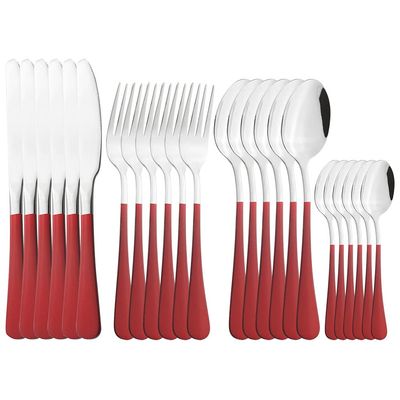 GOODJAYVEN Silverware Flatware Set, 16-piece Pink Gold Stainless Steel Knife, Fork And Spoon Set Steak Knife And Fork Gift Box Set (Color : Red Silver, Size : 16Pcs)