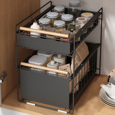 Cabinet Organizer,Kitchen Cabinet Organization,Under Kitchen Sink Organizers and Storage Multi-Purpose Bathroom Storage Basket for Bathroom Kitchen(Color : Black, Size : 40x27x39cm) ( Color : Blac ( C