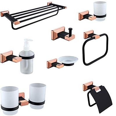 8-Piece Solid Brass Rose Gold Bathroom Hardware Sets, Bathroom Hardware Set Accessories,Ideal for Use in Bedrooms, Bathroom, Kitchen,